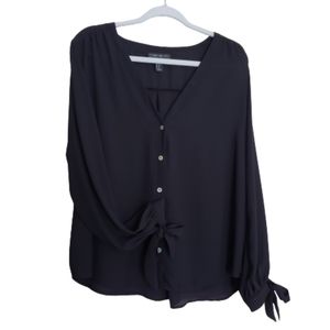 Forever 21 Plus Black V Neck Button Down Blouse with Ties and Cut Outs Size 0X